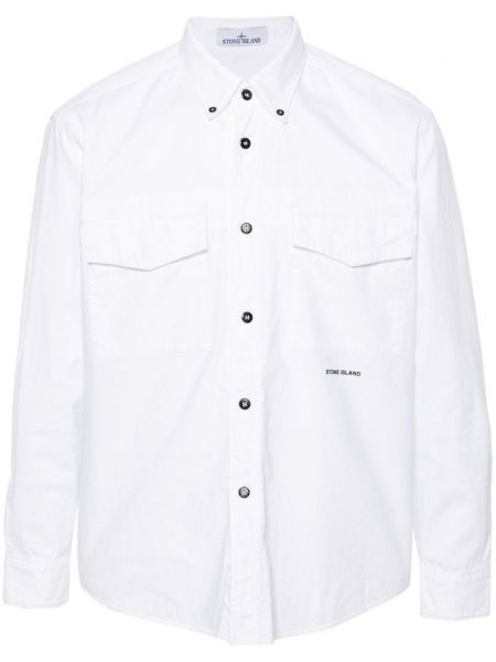 Памучна риза с принт Stone Island бяло