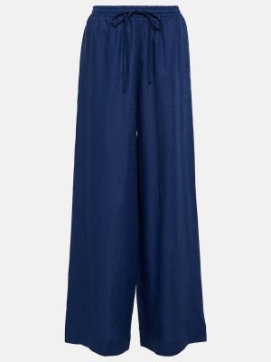 Lněné kalhoty s vysokým pasem relaxed fit Loro Piana modré