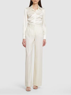 Vlněné kalhoty s vysokým pasem relaxed fit Dolce & Gabbana bílé