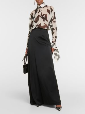 Saténové dlouhá sukně s vysokým pasem Saint Laurent černé