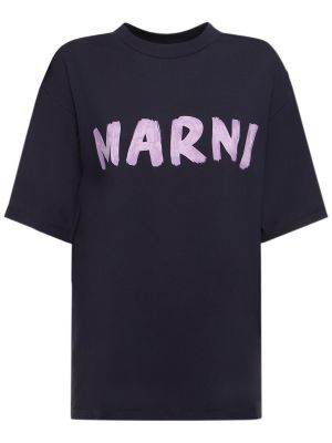 Oversize памучна тениска от джърси Marni синьо