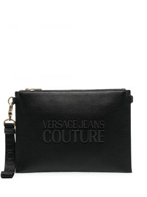 Dabīgās ādas clutch somiņa Versace Jeans Couture melns