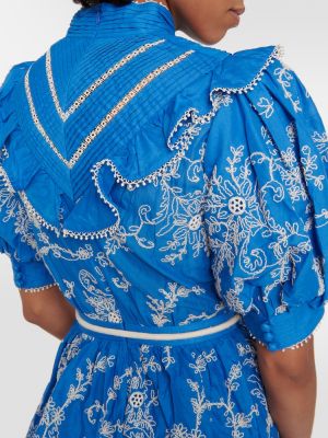 Haftowana sukienka midi bawełniana Alã©mais niebieska
