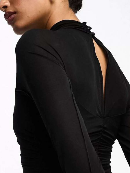 Прозрачное длинное платье с высоким воротником Asos черное