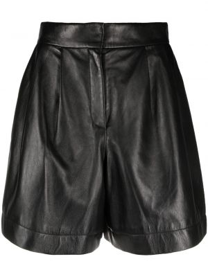 Shorts taille haute en cuir plissées Alberta Ferretti noir