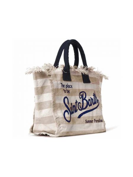 Shopper handtasche aus baumwoll mit print mit taschen Mc2 Saint Barth beige