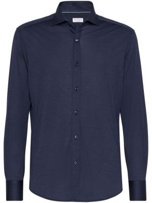Bavlněná hedvábná košile jersey Brunello Cucinelli modrá