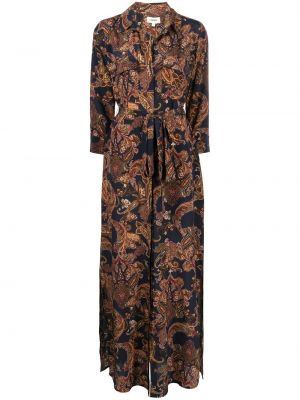 Klasické hedvábné dlouhé šaty s knoflíky L'agence - modrá