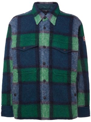 Kockovaná vlnená košeľa Moncler Grenoble zelená