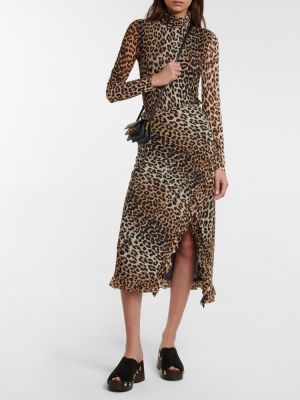 Leopardí midi sukně s potiskem Ganni hnědé