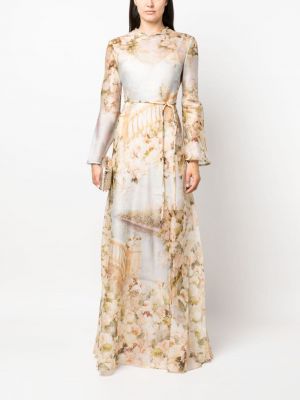 Mustriline lilleline siidist kleit Zimmermann valge