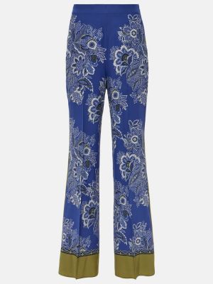 Hedvábné kalhoty s vysokým pasem s paisley potiskem Etro modré