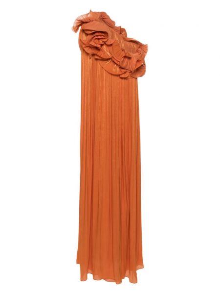 Sukienka koktajlowa z falbankami Costarellos pomarańczowa