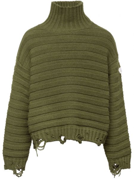 Ilgas megztinis su nubrozdinimais Mm6 Maison Margiela žalia