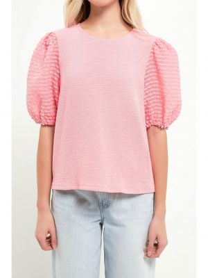 Женская футболка с текстурированными рукавами English Factory розовый