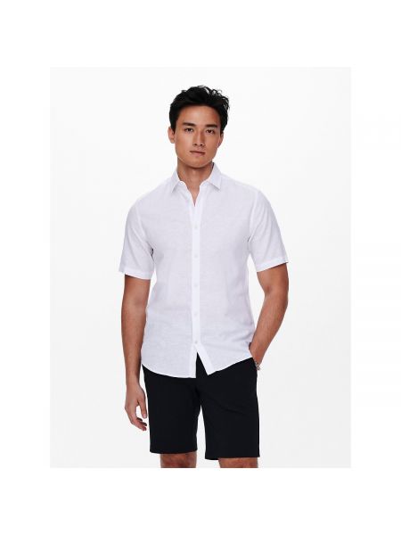 Camisa de lino slim fit de algodón Only & Sons blanco