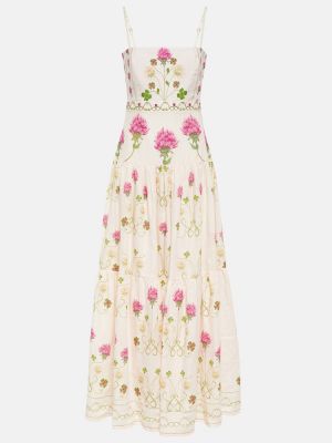 Lniana sukienka długa w kwiatki Agua By Agua Bendita różowa