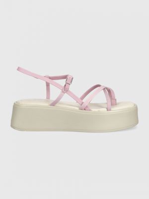 Kožené sandály na platformě Vagabond růžové
