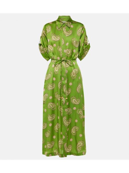 Rochie dreaptă de mătase cu model paisley Alemais verde