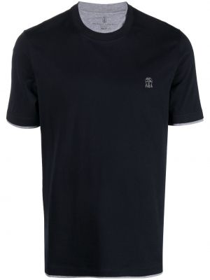 T-shirt med broderi i bomull Brunello Cucinelli blå