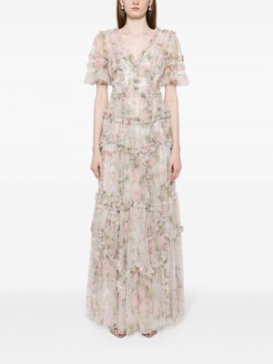 Květinové večerní šaty s potiskem Needle & Thread růžové