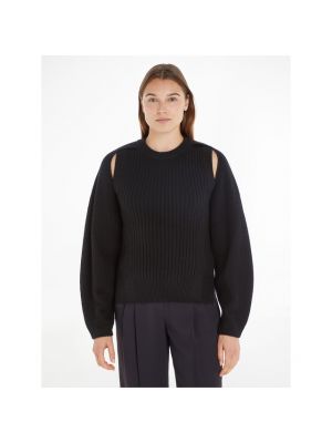 Cárdigan de lana de tela jersey de cuello redondo Calvin Klein negro