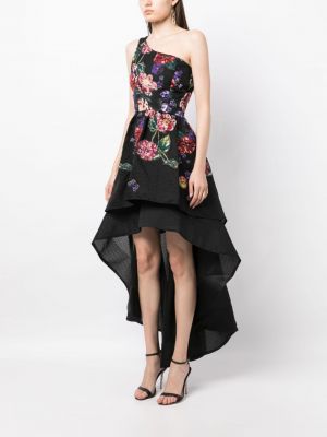 Květinové koktejlové šaty Marchesa Notte černé