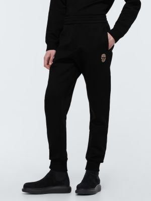 Spodnie sportowe bawełniane z kryształkami Alexander Mcqueen czarne