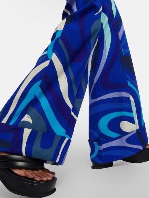Vlnené rovné nohavice s potlačou Pucci modrá