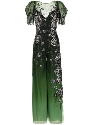 Gradient ολόσωμη φόρμα με χάντρες από τούλι Saiid Kobeisy πράσινο