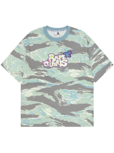 Kokvilnas t-krekls ar apdruku kamuflāžas Aape By *a Bathing Ape® zaļš