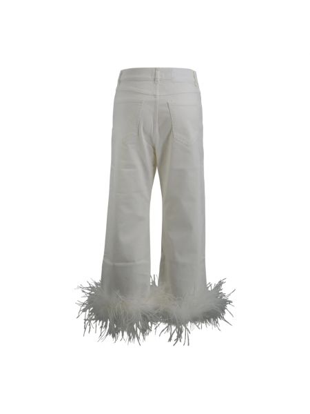 Pantalones de cintura alta con plumas de plumas P.a.r.o.s.h. blanco