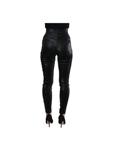 Pantalones de cuero skinny slim fit Dolce & Gabbana negro