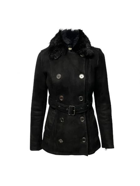 Czarny płaszcz skórzany Burberry Vintage