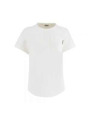 Haftowana koszulka bawełniana Brunello Cucinelli biała