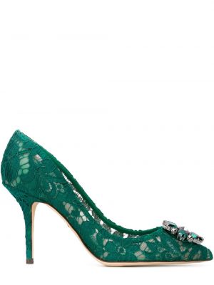 Полуотворени обувки с дантела Dolce & Gabbana зелено