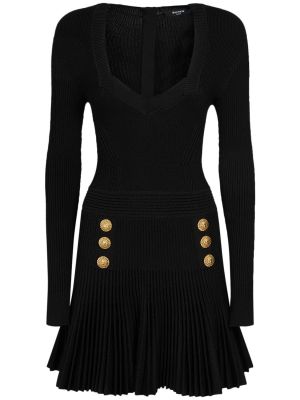Rochie mini din viscoză din jerseu plisată Balmain negru