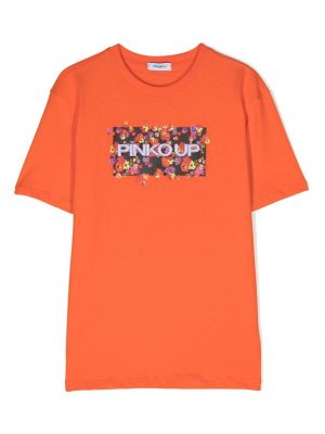 Broderet t-shirt for piger Pinko Kids orange