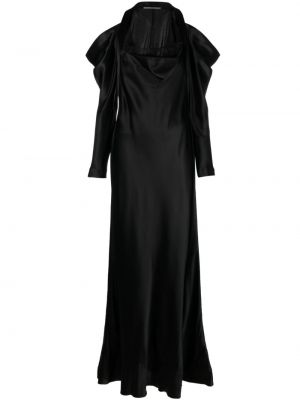 Čipkované saténové dlouhé šaty Alberta Ferretti čierna