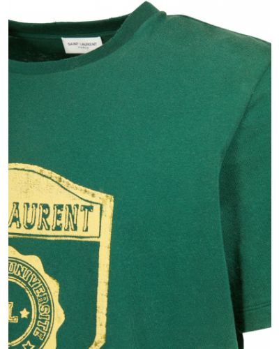 Памучна тениска с принт Saint Laurent зелено
