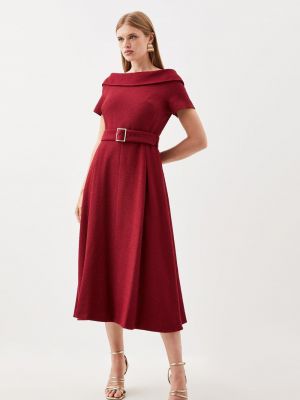 Твидовый платье с воротником с высоким воротником Karen Millen красный