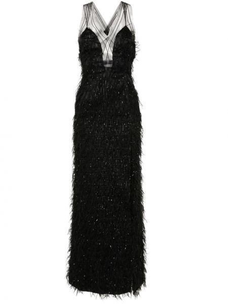 Βραδινό φόρεμα με φτερά Genny μαύρο