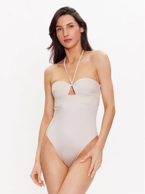 Vientisas maudymosi kostiumėlis Calvin Klein Swimwear smėlinė