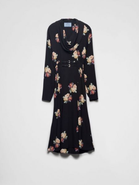 Kvetinové midi šaty s potlačou Prada čierna