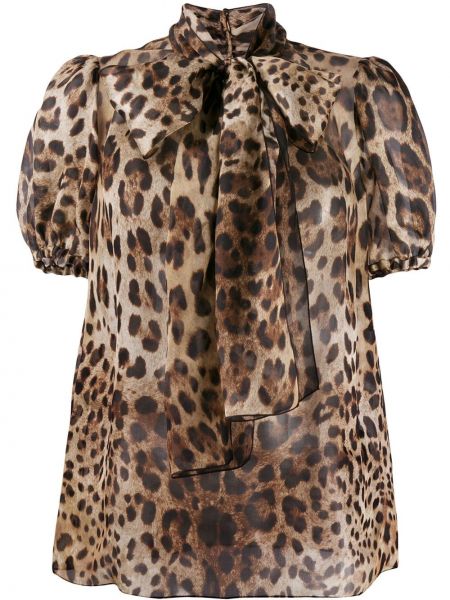 Блуза с панделка с принт с леопардов принт Dolce & Gabbana кафяво