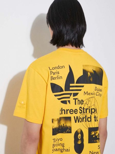 Bavlněné tričko s potiskem Adidas žluté