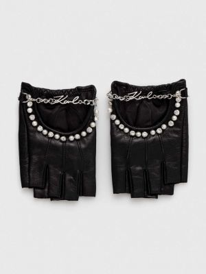 Rękawiczki skórzane Karl Lagerfeld czarne