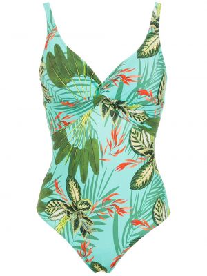 Costum de baie cu imagine cu imprimeu tropical Lygia & Nanny verde