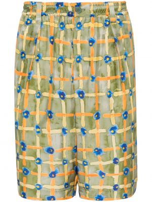 Svilene bermuda kratke hlače s potiskom z abstraktnimi vzorci Marni zelena