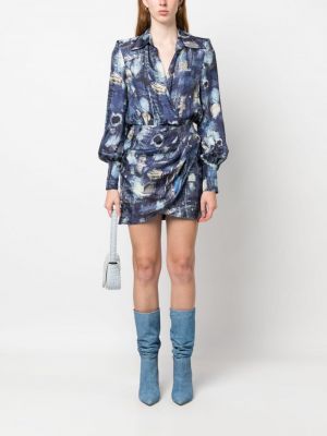 Abstraktes kleid mit print mit plisseefalten John Richmond blau